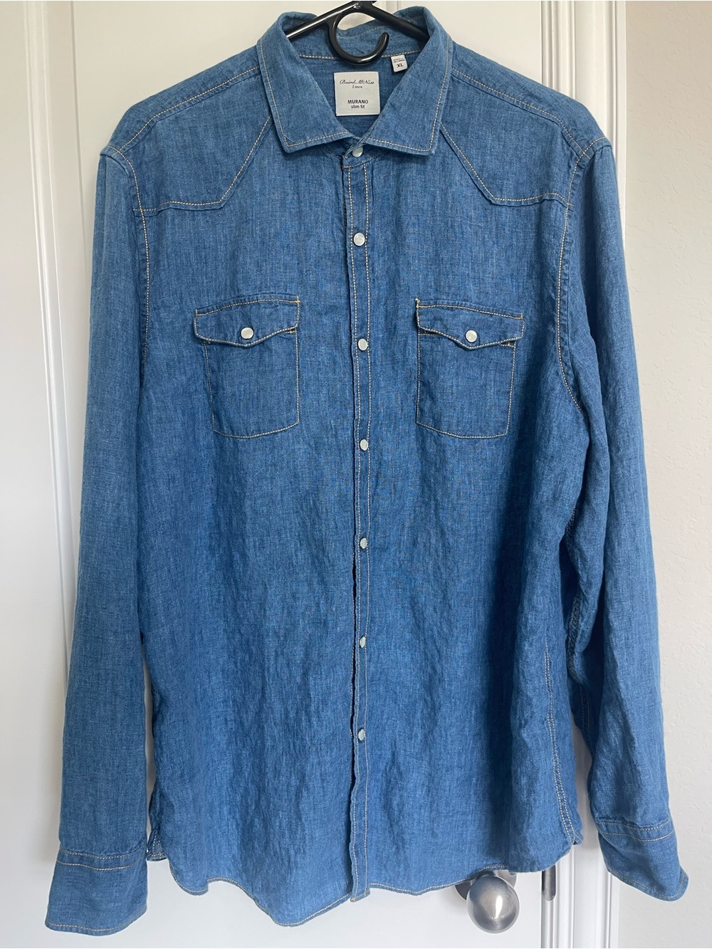 Murano Baird McNutt Linen Shirt XL Slim Fit Blue Button Up Long Sleeve